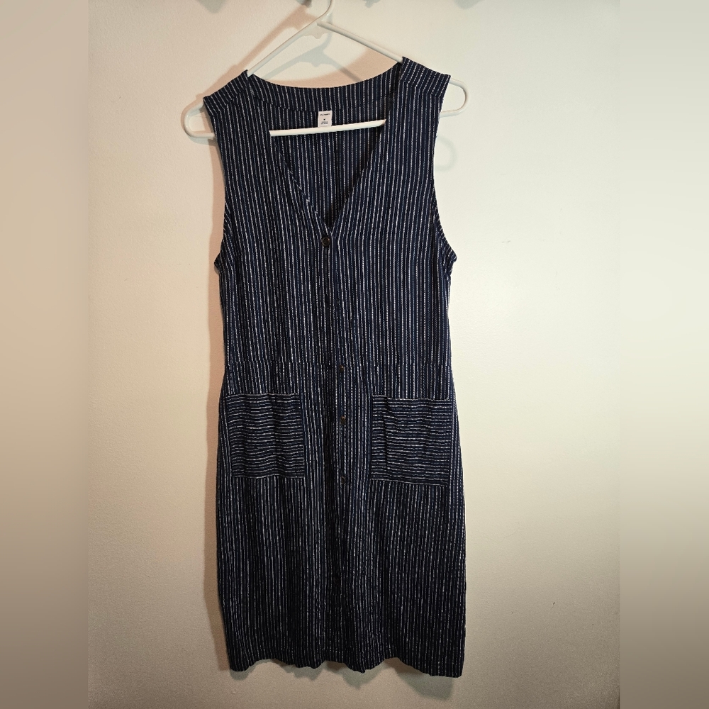 Sleeveless Striped Navy Dress Midi